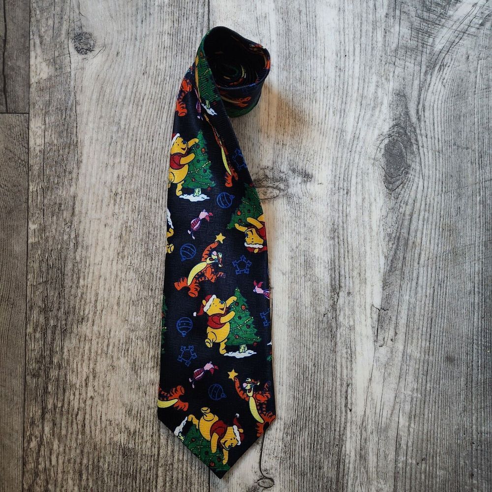 Vintage Disney Men's Silk Tie ~ Winnie the Pooh Christmas Eeyore Piglet Tigger